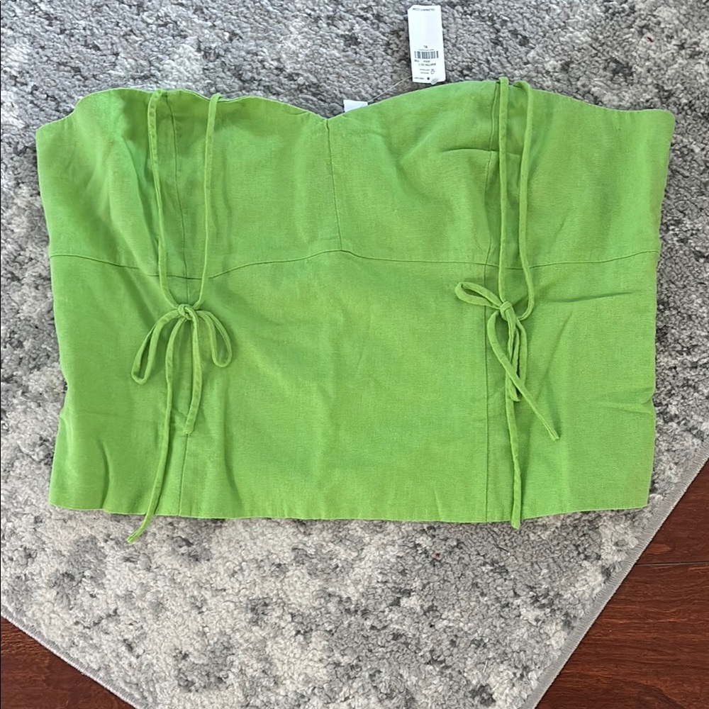 Green Strapless Top with Tie Details